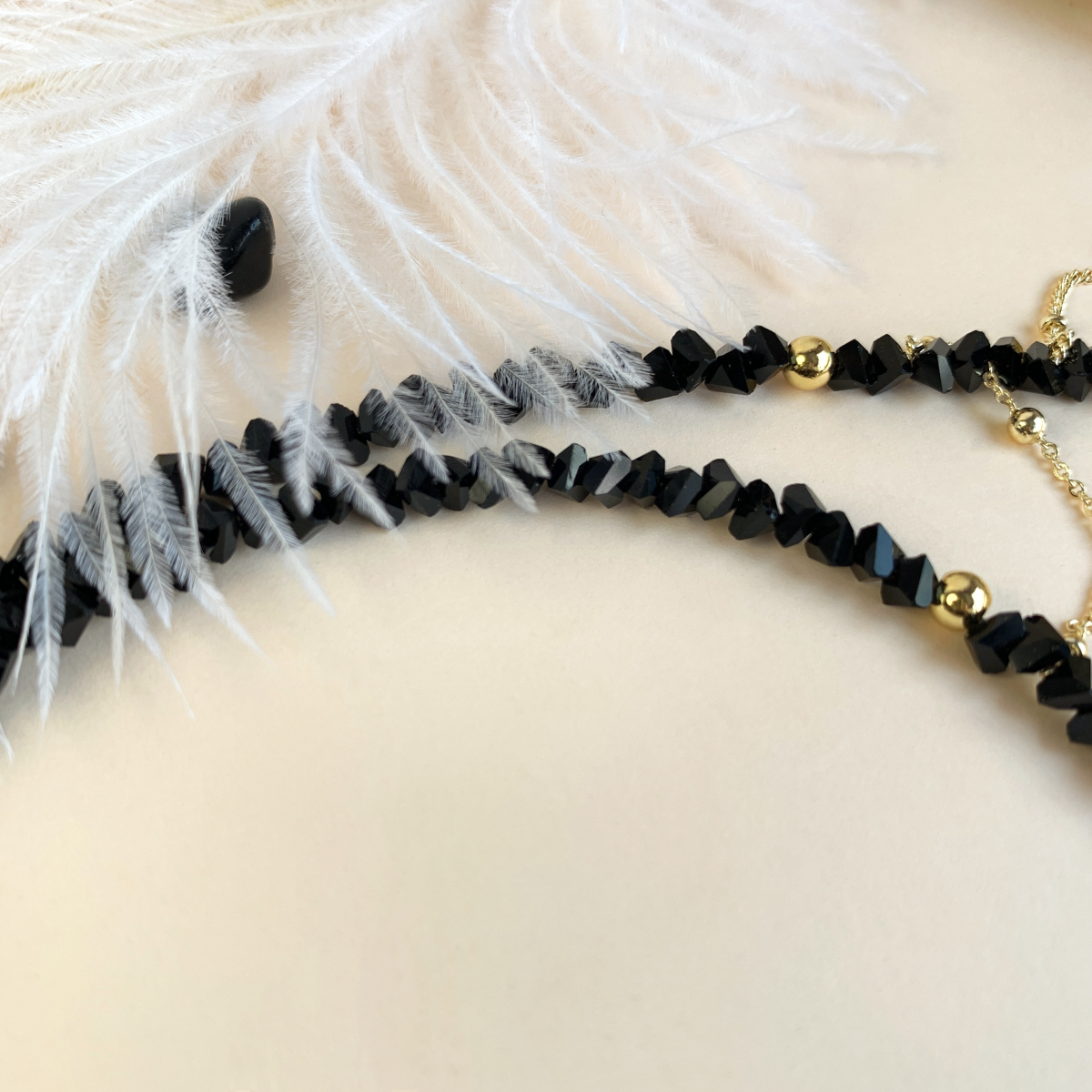 Black Crystal Beads Tassel Necklace Jewelry