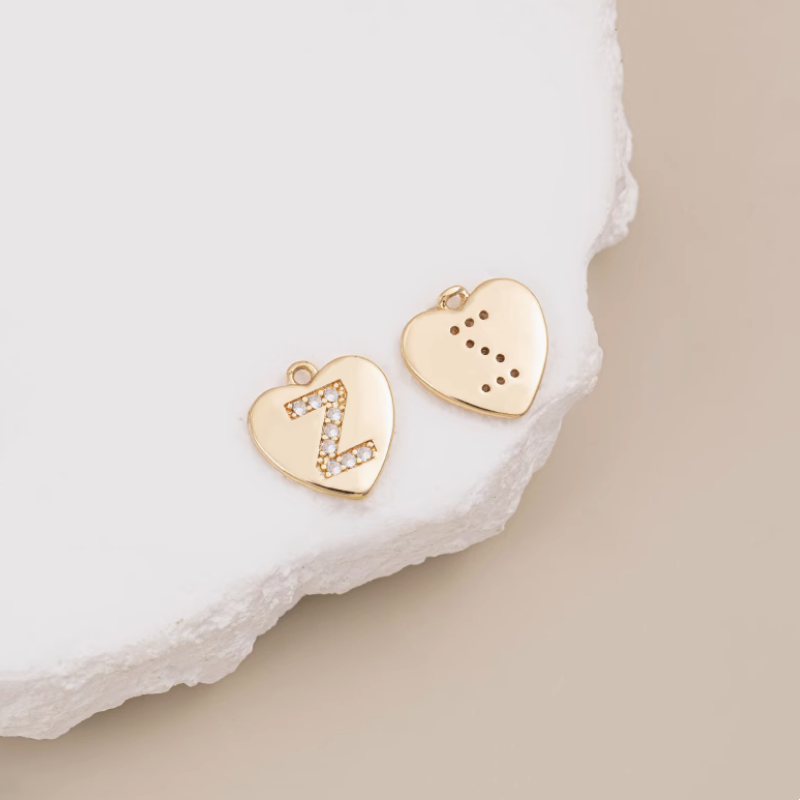 Brass Zircon Letters Words Pendant Piece 14K Plated-PMXS-01