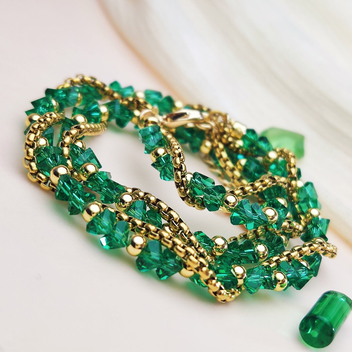Green Artificial Crystal DIY Necklace Chocker Brass Chains