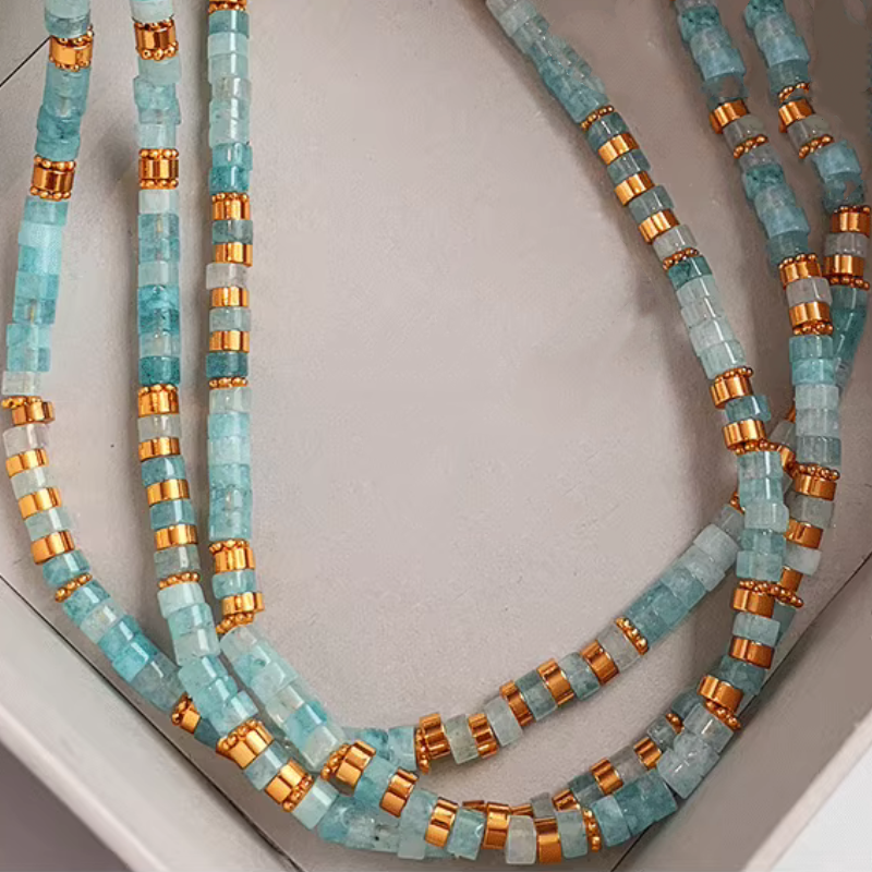 Aquamarine Gemstone Girls Women Gift Nature Necklace and Bracelet