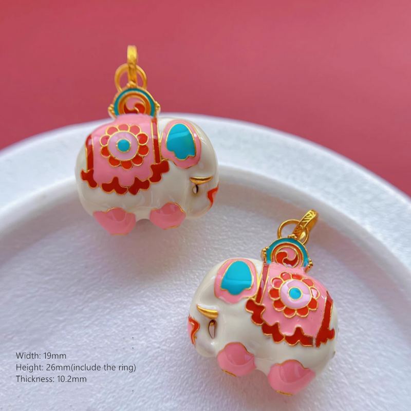 925 Silver Jewelry Charms Pink Elephant Enamel Artwork Pendant