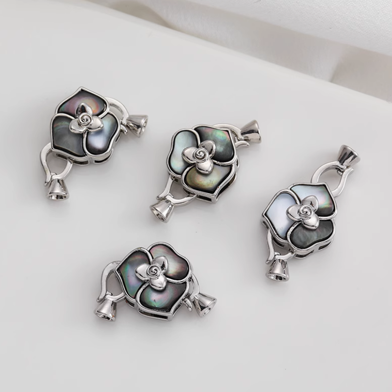 Brass Plated Shell Inlaid Flower Fold Over Clasp