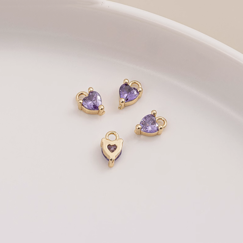 Brass Zircon Tiny Heart Diamond Pendants Jewelry Findings