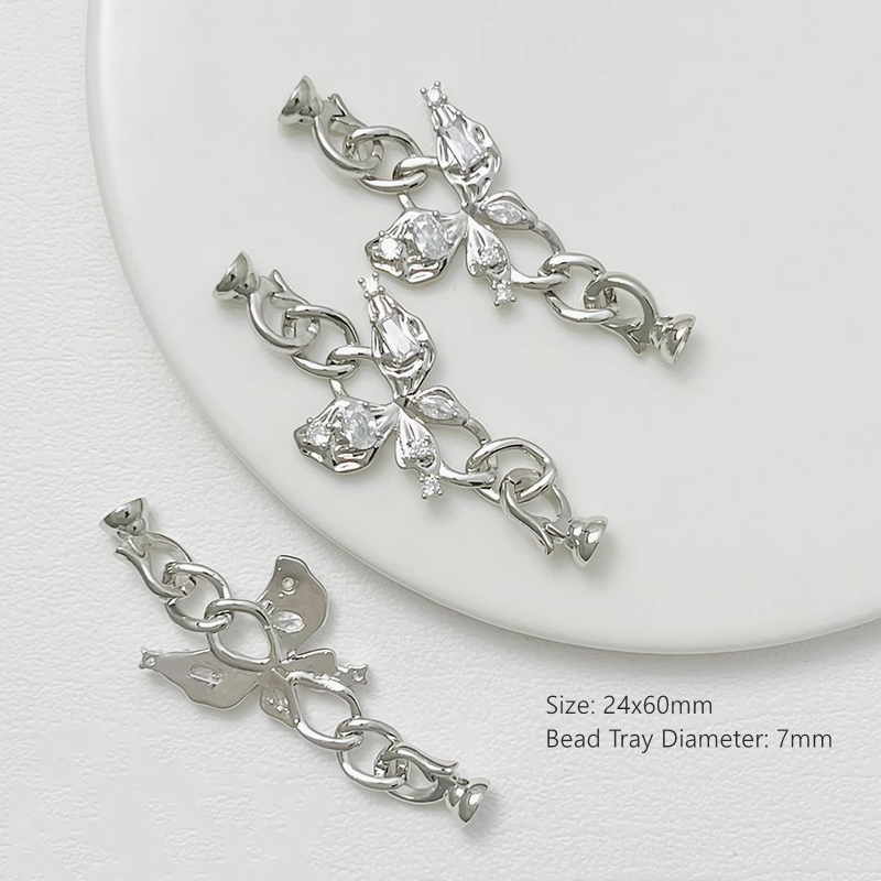 Brass Zircon Butterfly Fold Over Clasp Double Side Jewelry Connector