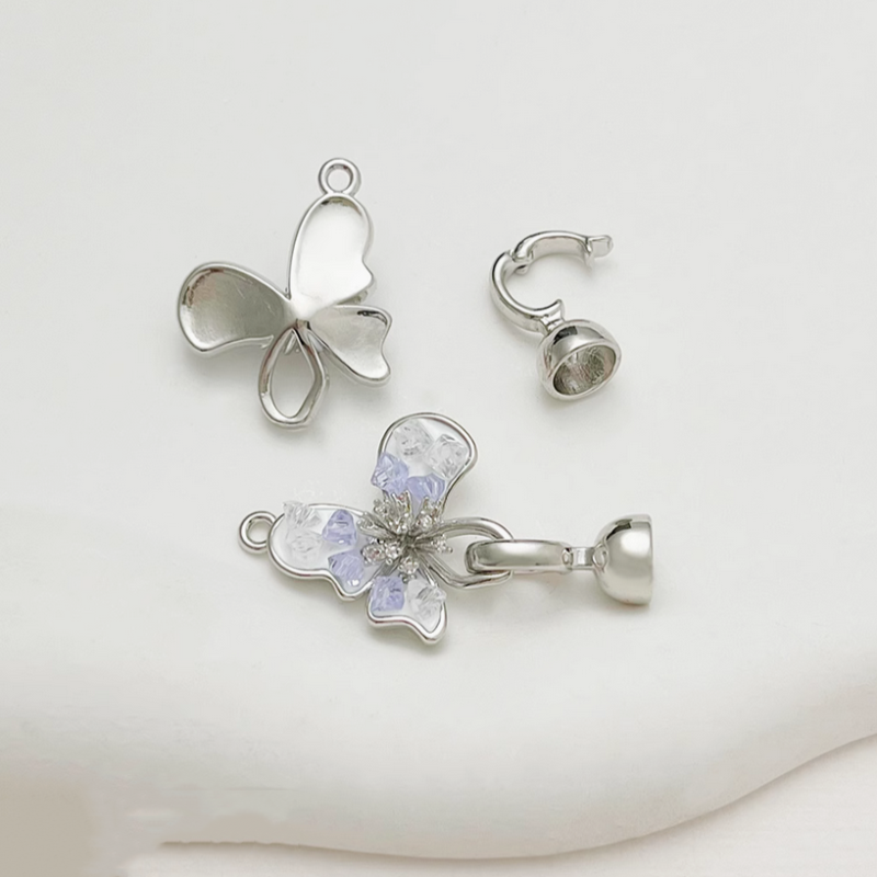 Brass Zircon Flower Twister Clasp Jewelry Connector