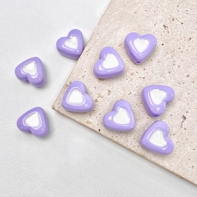 5pcs Acrylic Two Color Heart Shape Beads Spare Spacers