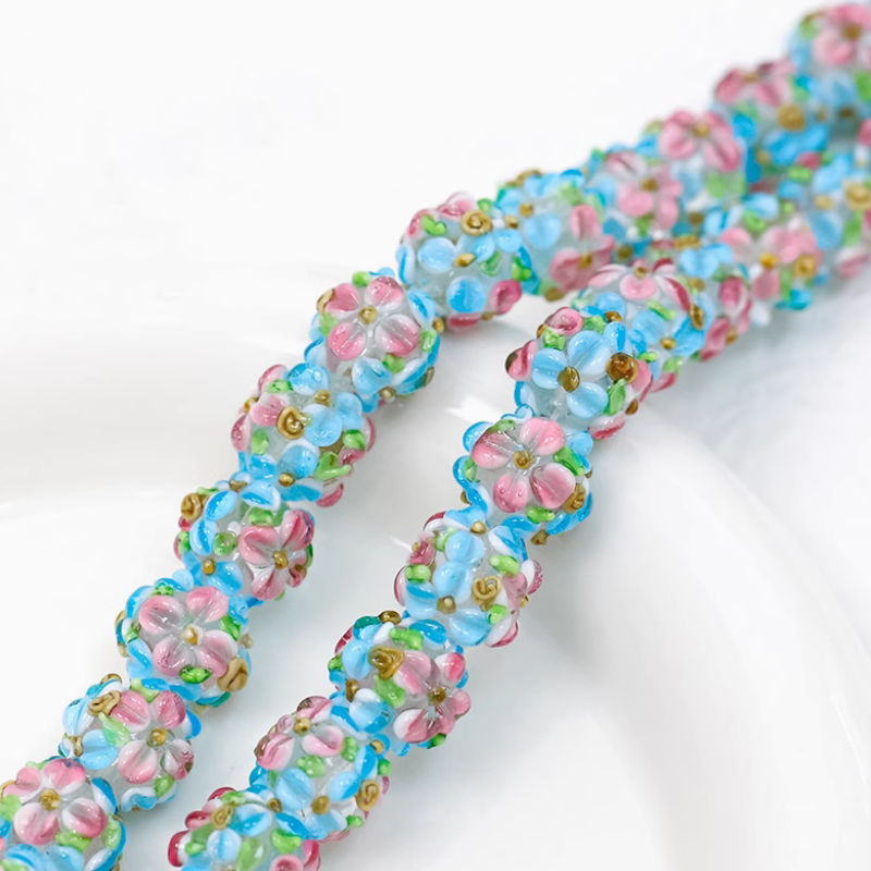 Glass Beads Hand Drawn Flower Cherry blossoms