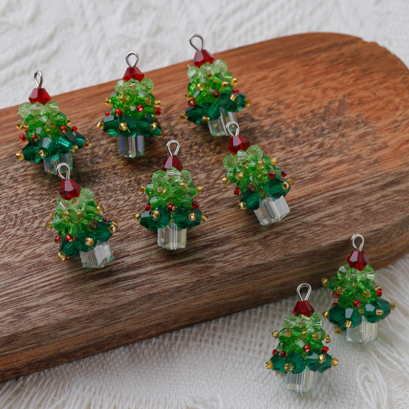 Zircon Christmas Tree Pendants Green Red Tree Charms