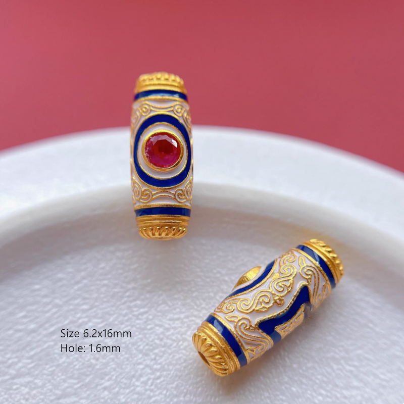 925 Silver Enamel Barrel Column Beads Necklace Bracelet Partition Spacer