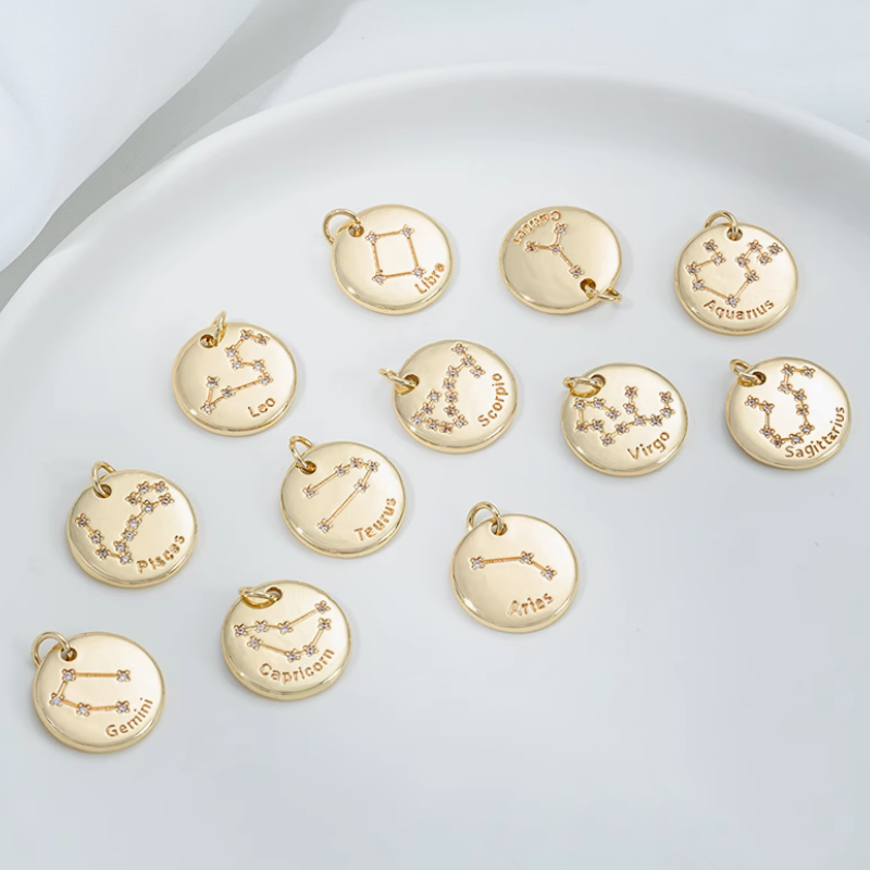 Brass Gilded Charms Piece Constellation 12 Star Map Pendant
