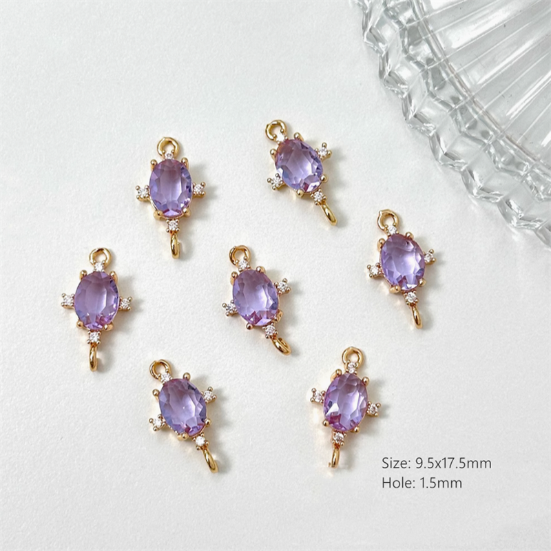 Brass Base Diamond Zircon Double Rings Charms Pendants