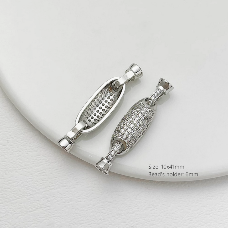 Brass Zircon Ellipse Double Connector Fold Over Clasp