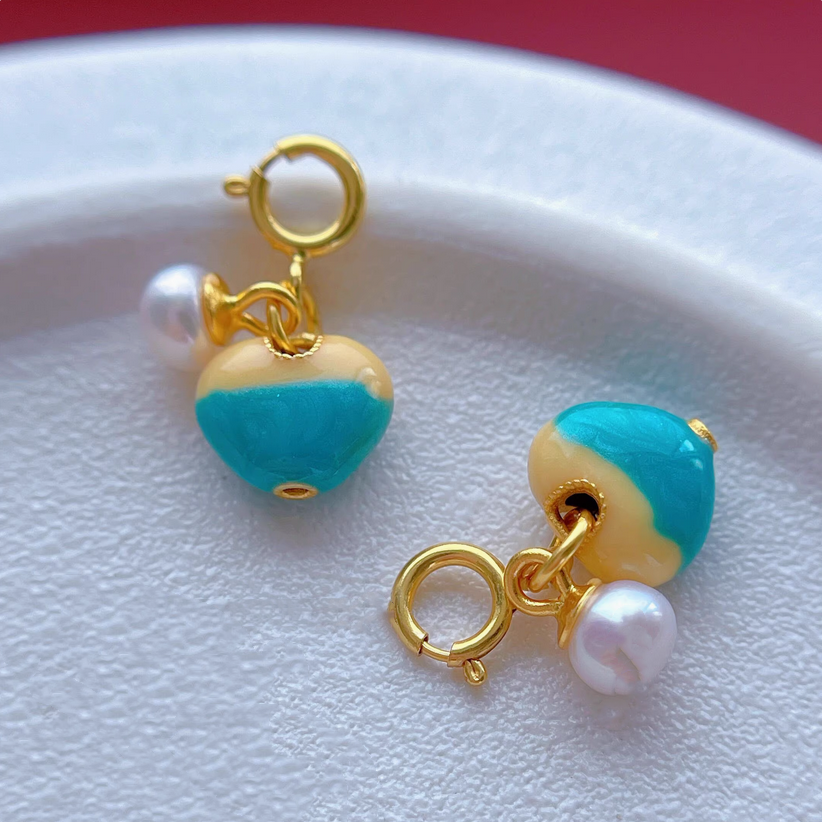 925 Sterling Silver Heart Charms Enamel Pendant Handmaking Jewelry