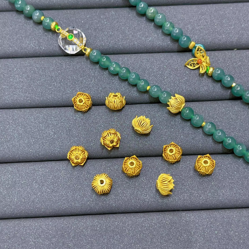 925 Silver 24K Gilded Lotus Necklace Bracelet Spacer Beads