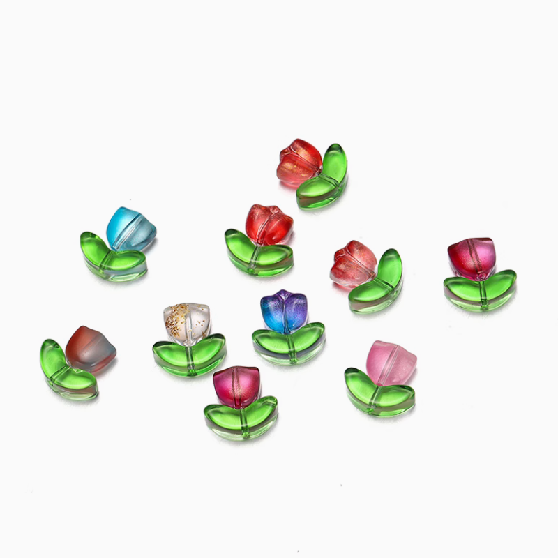 5pcs Glass Tulip Flowers Pendants