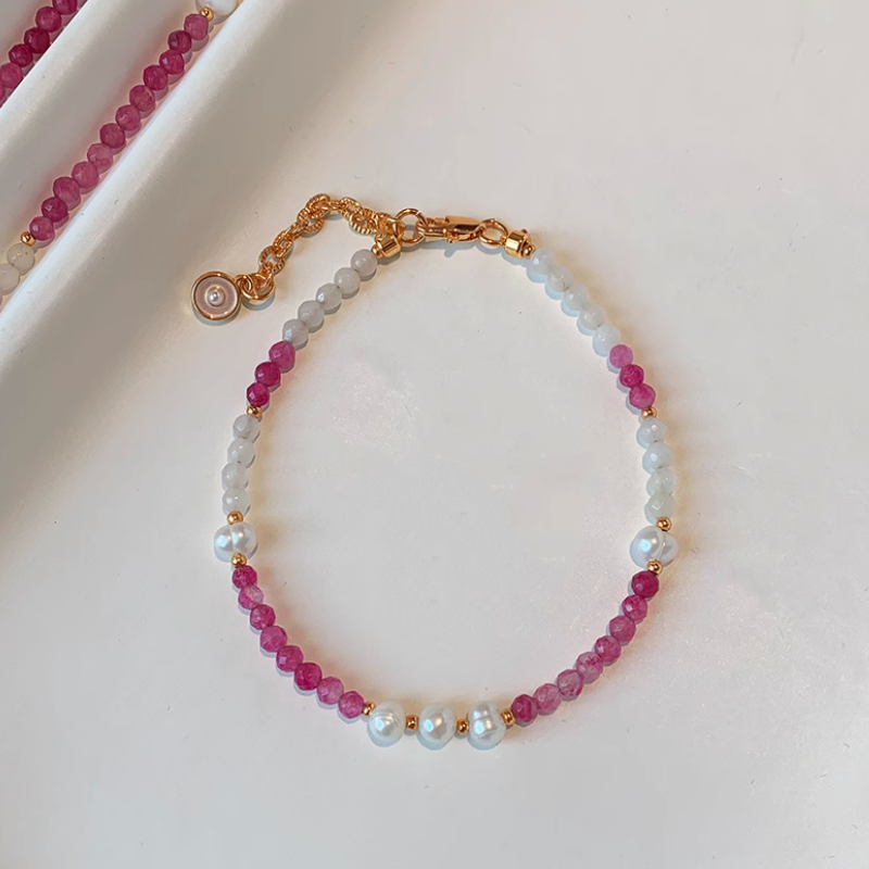 Rose Natural Stone Necklace Female Summer Light Luxury Niche Freshwater Baroque Pearls