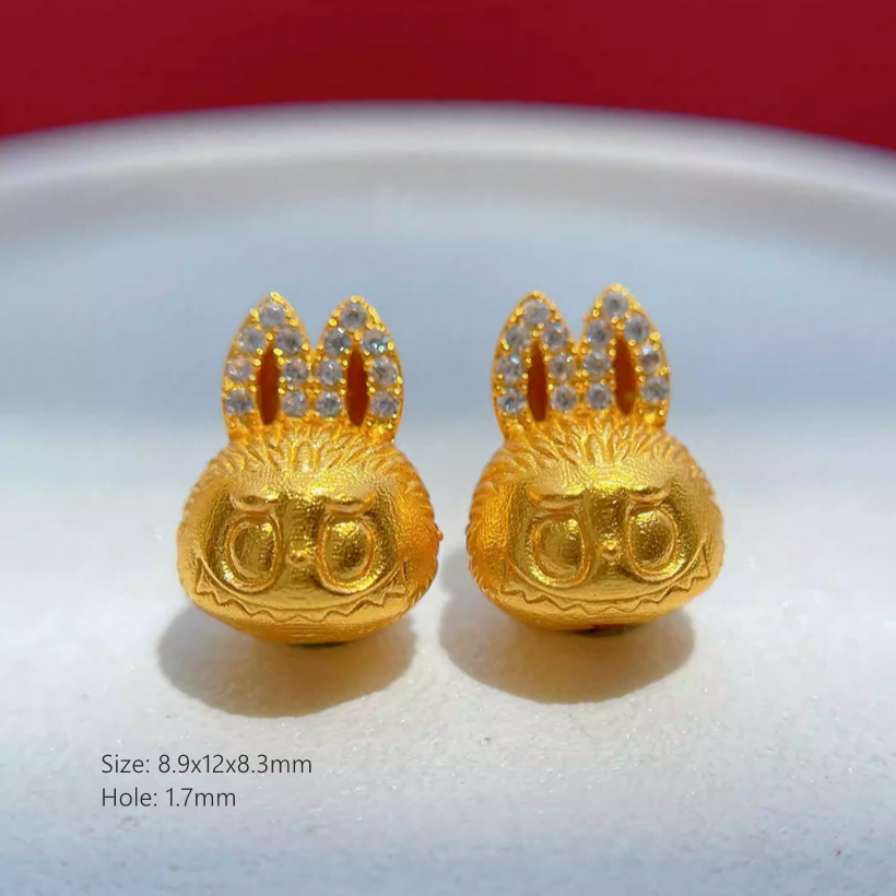 925 Silver Big Ear Bunny Gilded Enamel Zircon Charms Pendant