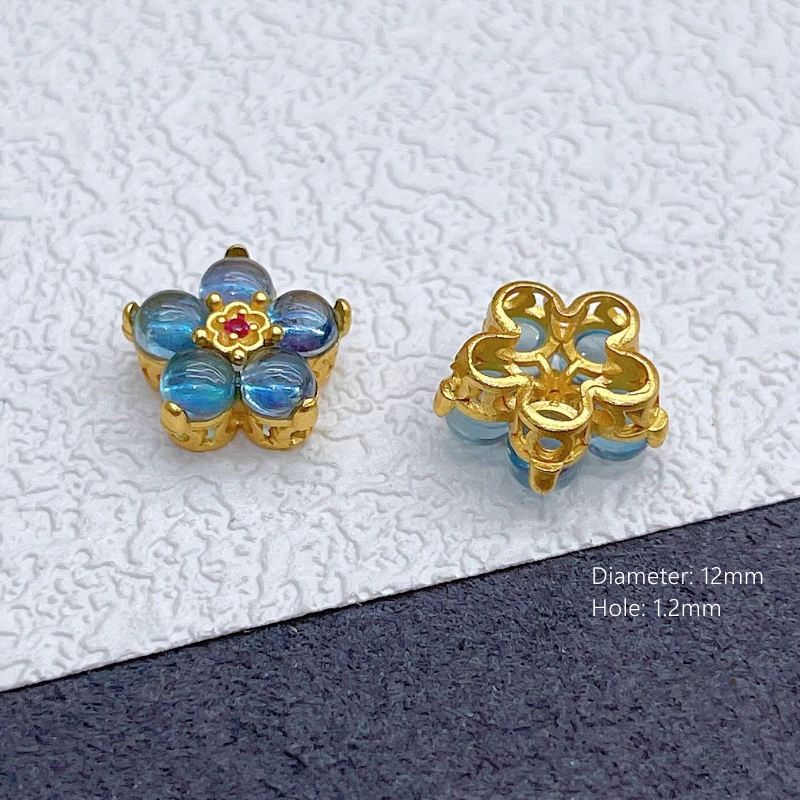 925 Silver Base Aquamarine Spacer Beads Jewelry Handmaking