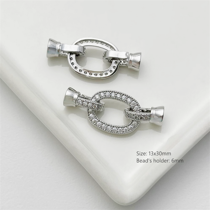 Brass Zircon Ellipse Double Side Bead's Connector Fold Over Clasp