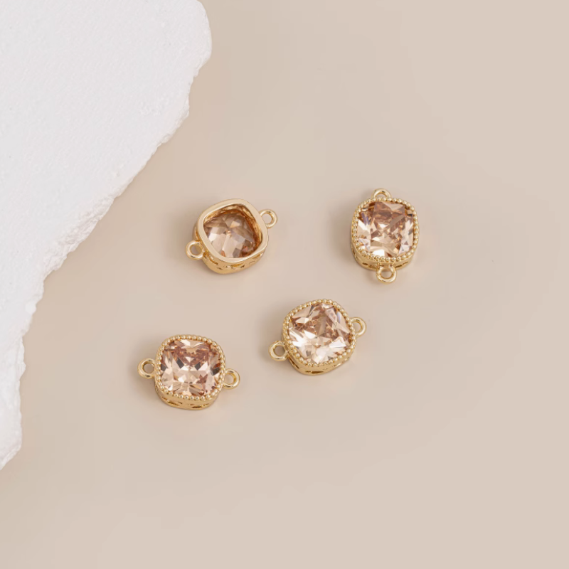 Brass Square Crystal Zircon Imitation Diamond Charms Rings Hanging Pendant