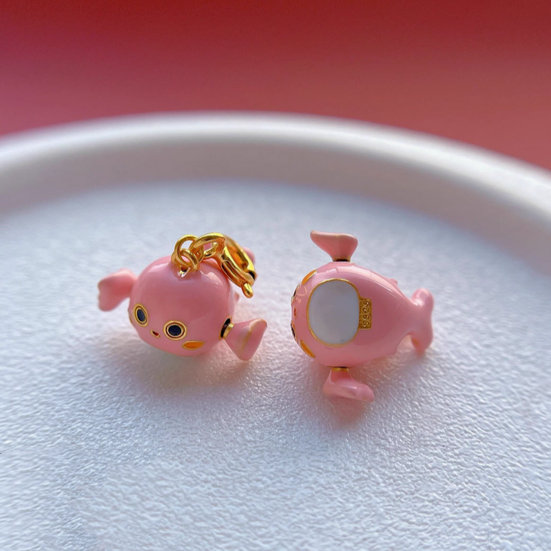925 Silver Pink Fish Donut Enameled Charms Pendant Jewelry Findings