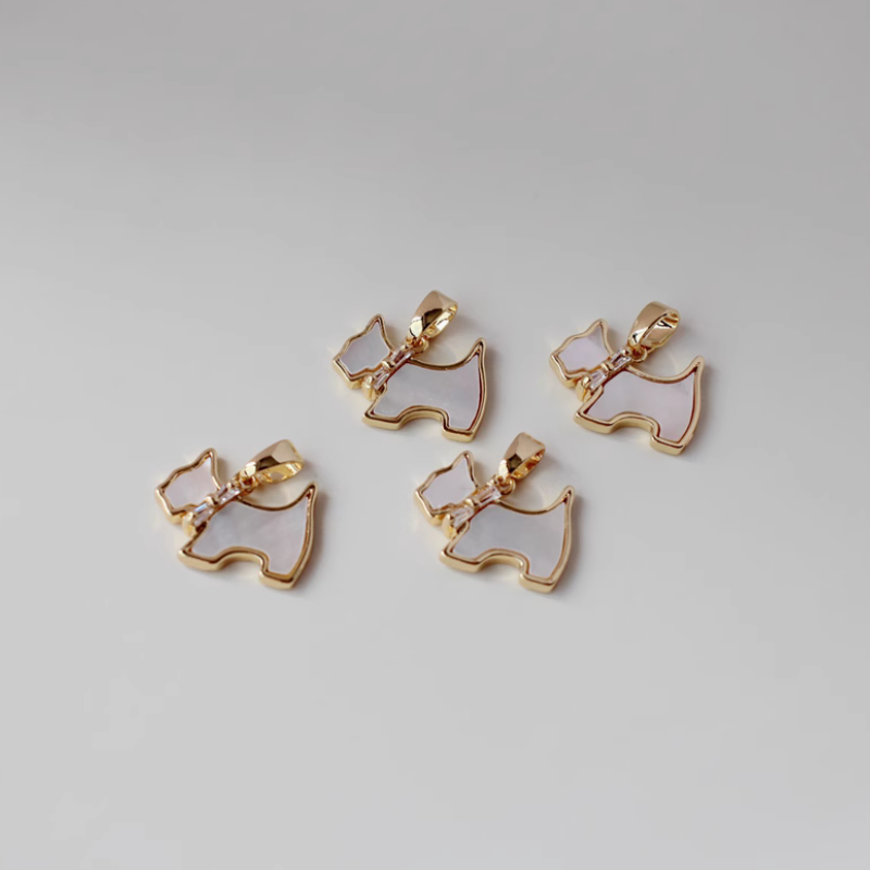 Brass Gold Plated Puppy Pendants Zircon Enamel Charms