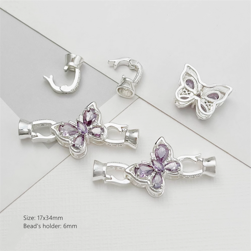 Brass Gilded Zircon Butterfly Fold Over Clasp