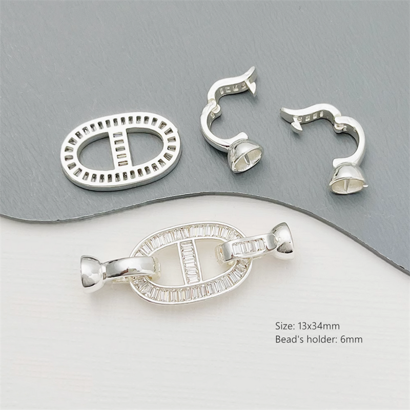 Brass Zircon Pearls Beads Connector Fold Over Clasp