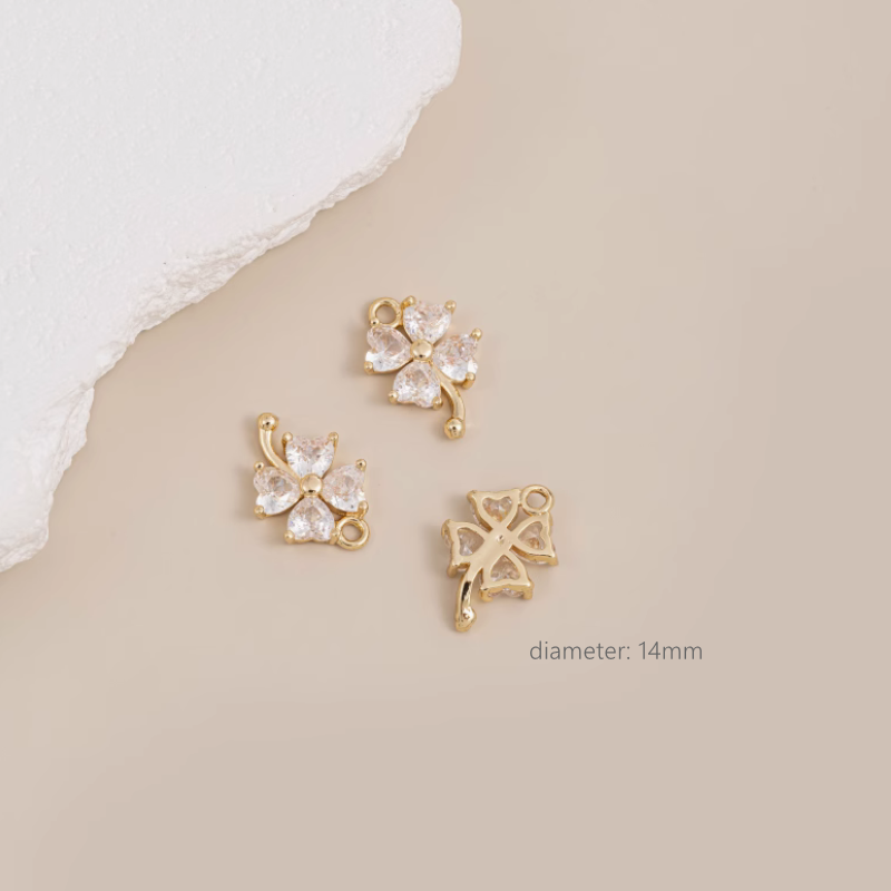 Brass 14K Gilded Four Clover Shell Zircon Inlaid Pendants Charms Partition