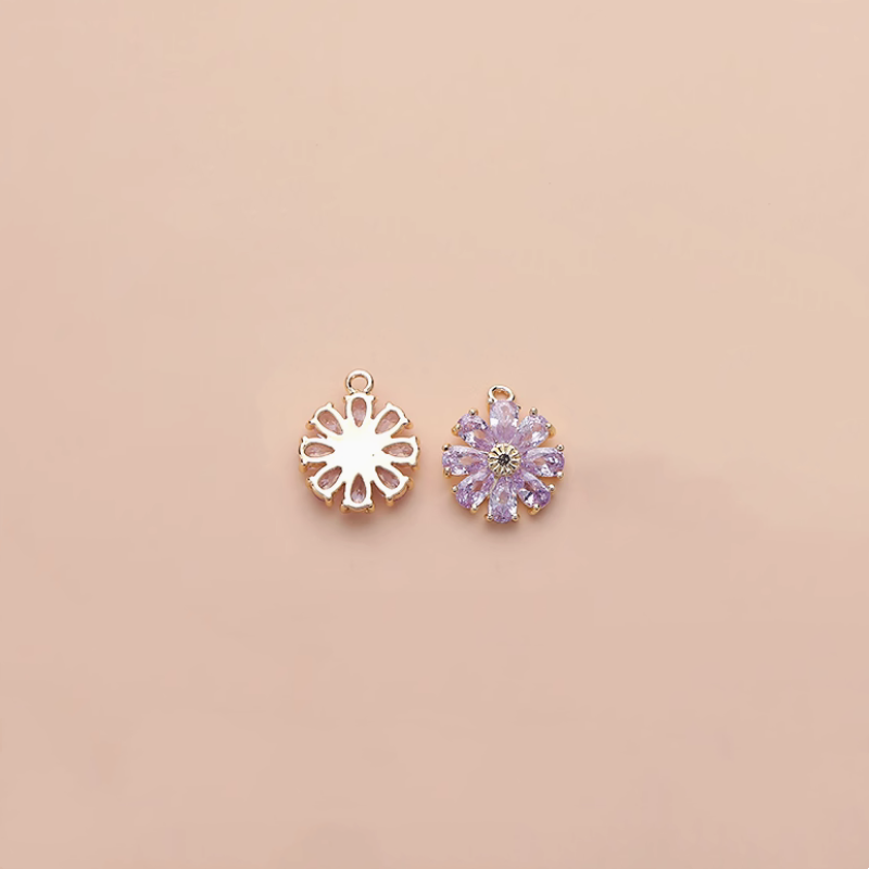 Brass 14K Gilded Zircon Daisy Pendants-Cute Tiny Charms