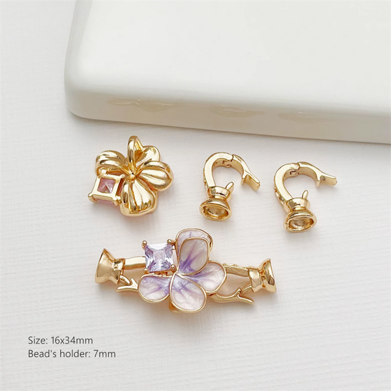 Brass Enamel Flower Snap Fastener Gold Silver Plated Fold Over Clasps