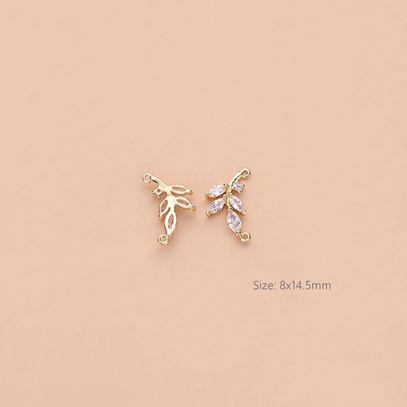 Brass 14K Gilded High Quality Zircon Snow Flower Leaf Pendants