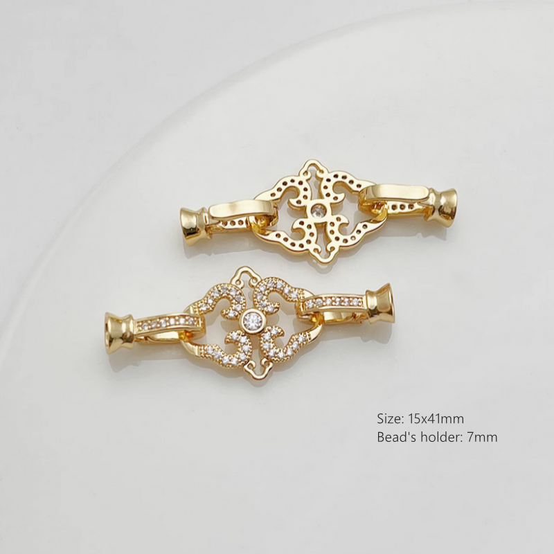 Brass Zircon Lucky Knot Double Connector Fold Over Clasp