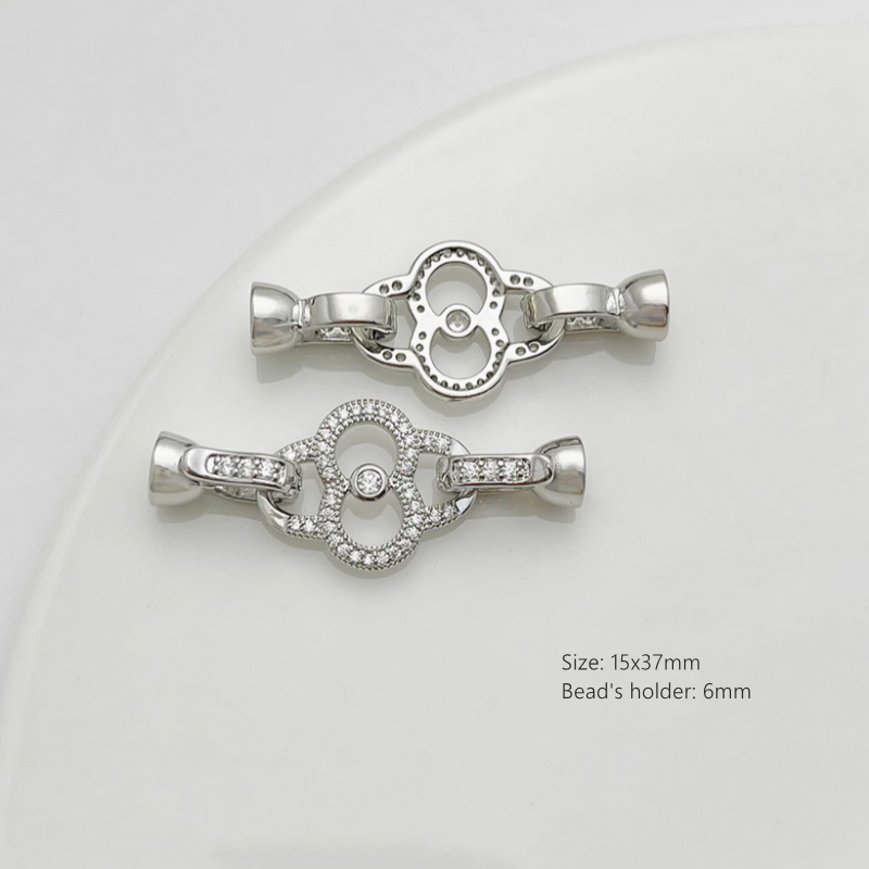 Brass Zircon Lucky Knot Double Connector Fold Over Clasp