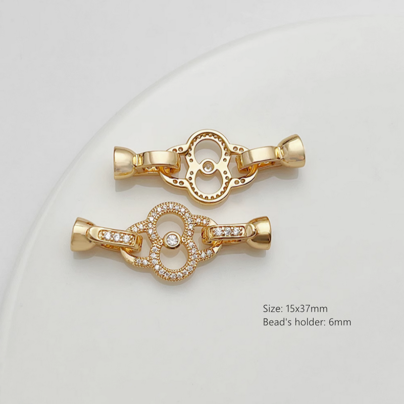 Brass Zircon Lucky Knot Double Connector Fold Over Clasp