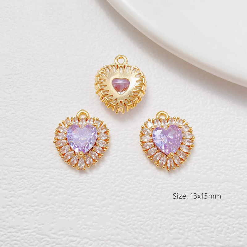 Brass Gilded Zircon High Light Diamond Heart Pendants