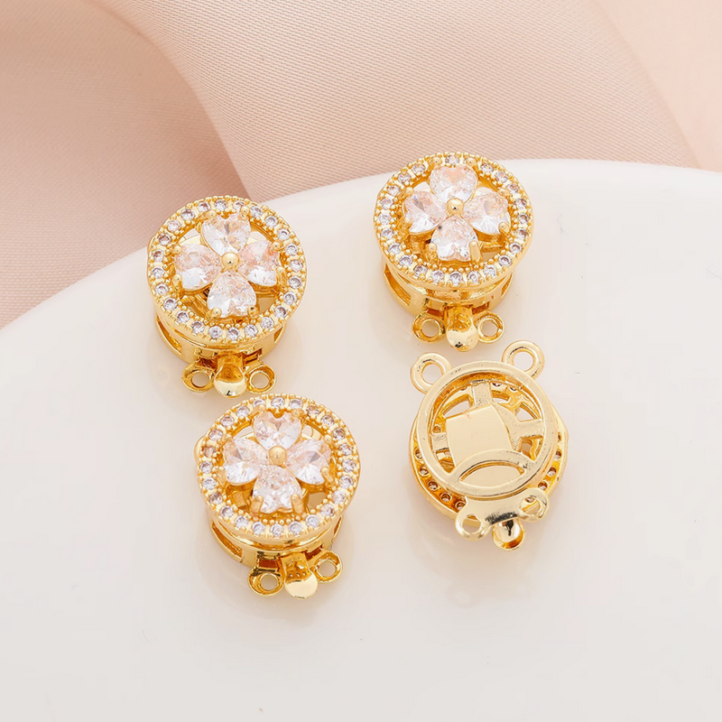Brass Plated Zircon Round Box Clasp Insert Connector
