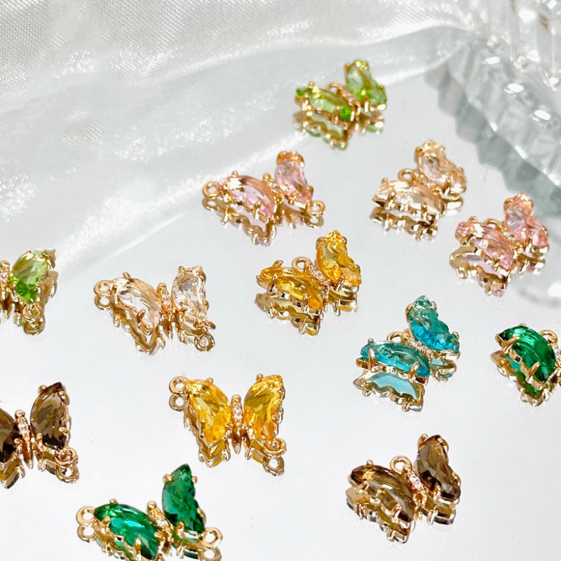 Brass Gilded Zircon Butterfly Pendants Colorful Crystal Charms