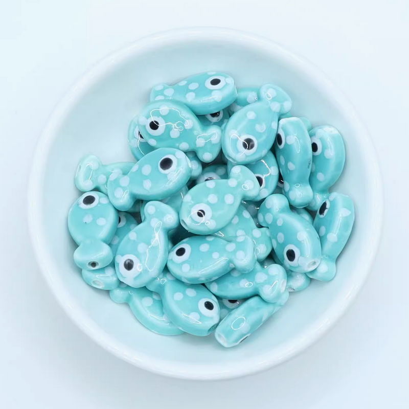 5pcs Ceramics Glazed Cute Dot Fish Necklace Spare Spacer Beads