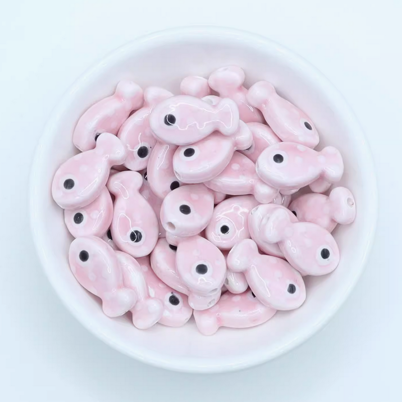 5pcs Ceramics Glazed Cute Dot Fish Necklace Spare Spacer Beads