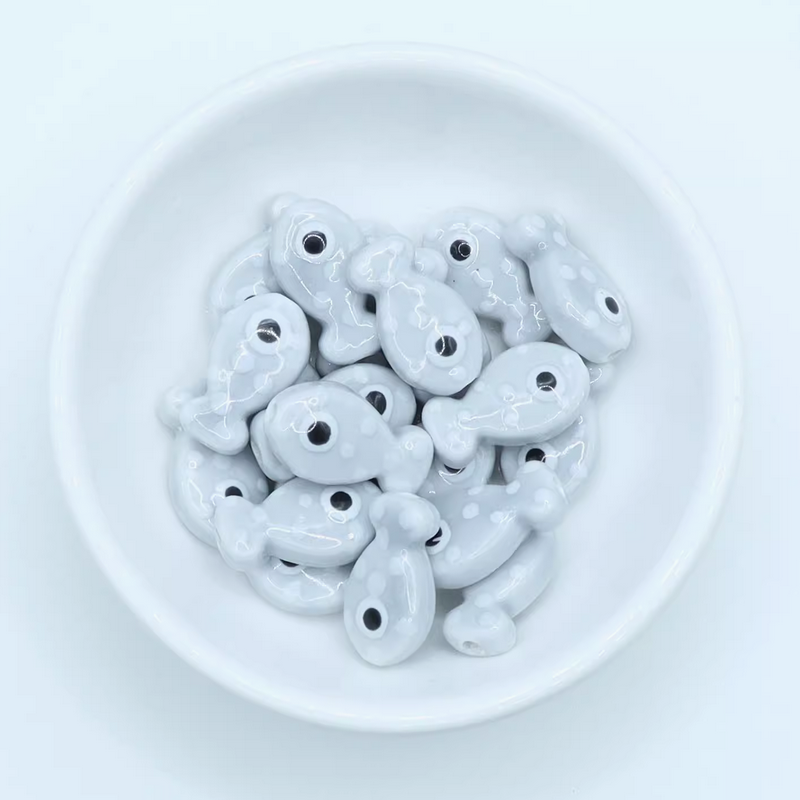 5pcs Ceramics Glazed Cute Dot Fish Necklace Spare Spacer Beads