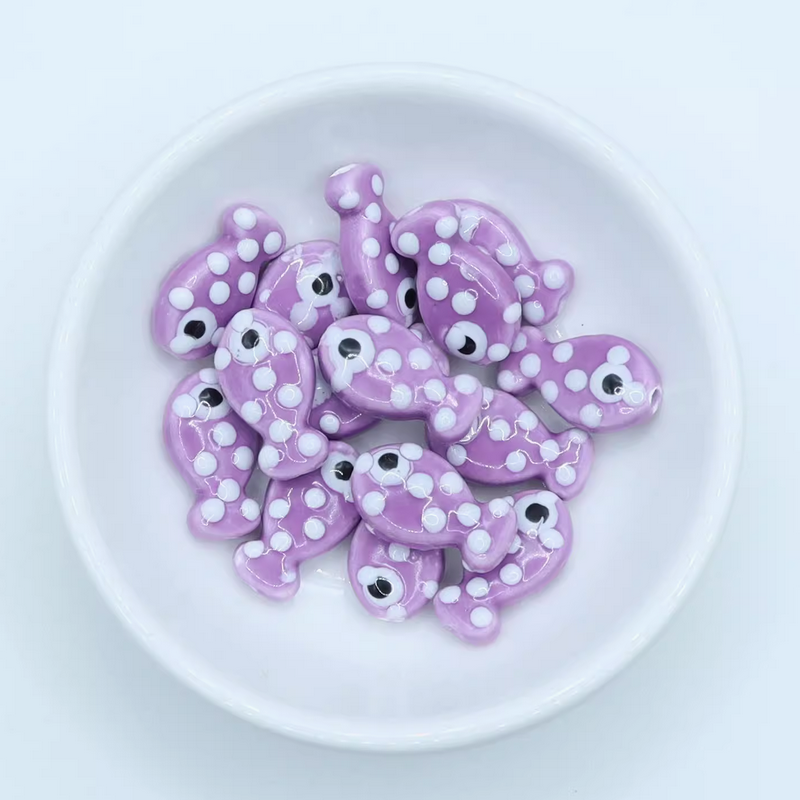 5pcs Ceramics Glazed Cute Dot Fish Necklace Spare Spacer Beads