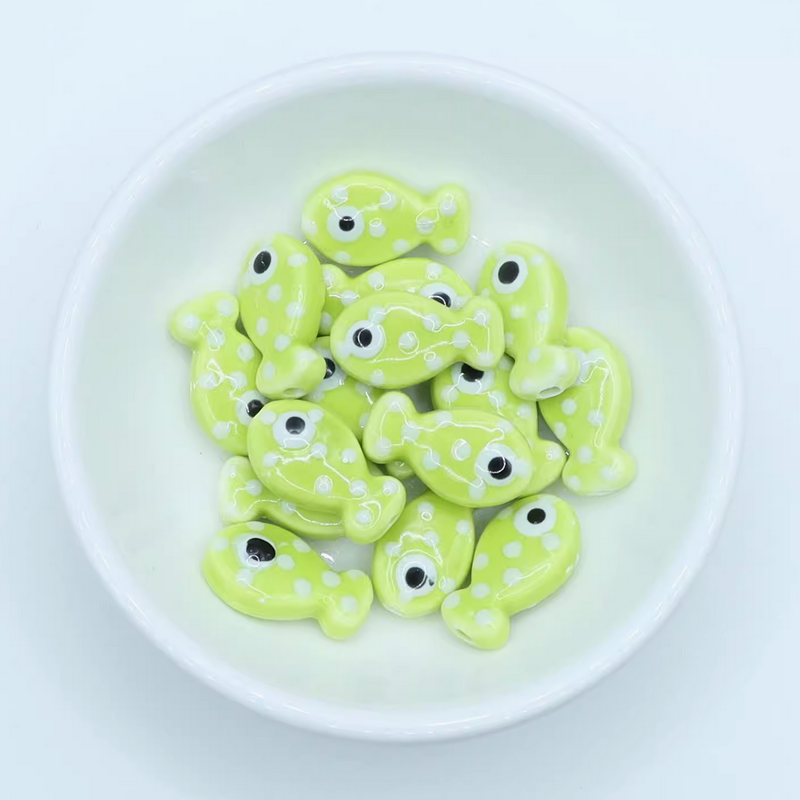 5pcs Ceramics Glazed Cute Dot Fish Necklace Spare Spacer Beads