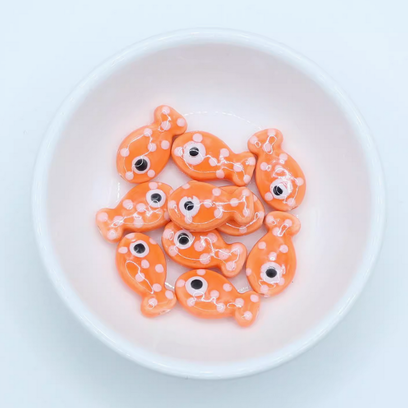 5pcs Ceramics Glazed Cute Dot Fish Necklace Spare Spacer Beads