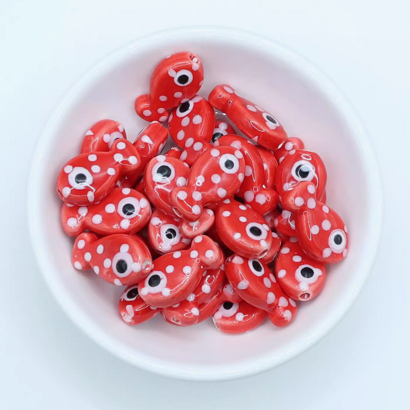 5pcs Ceramics Glazed Cute Dot Fish Necklace Spare Spacer Beads