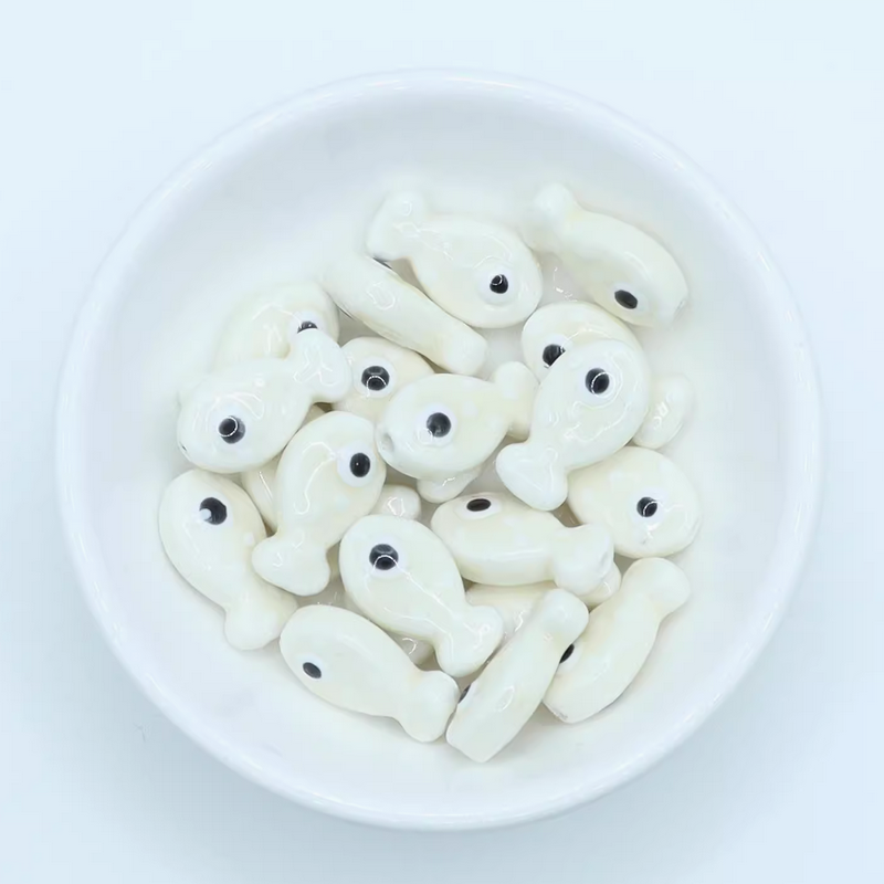 5pcs Ceramics Glazed Cute Dot Fish Necklace Spare Spacer Beads