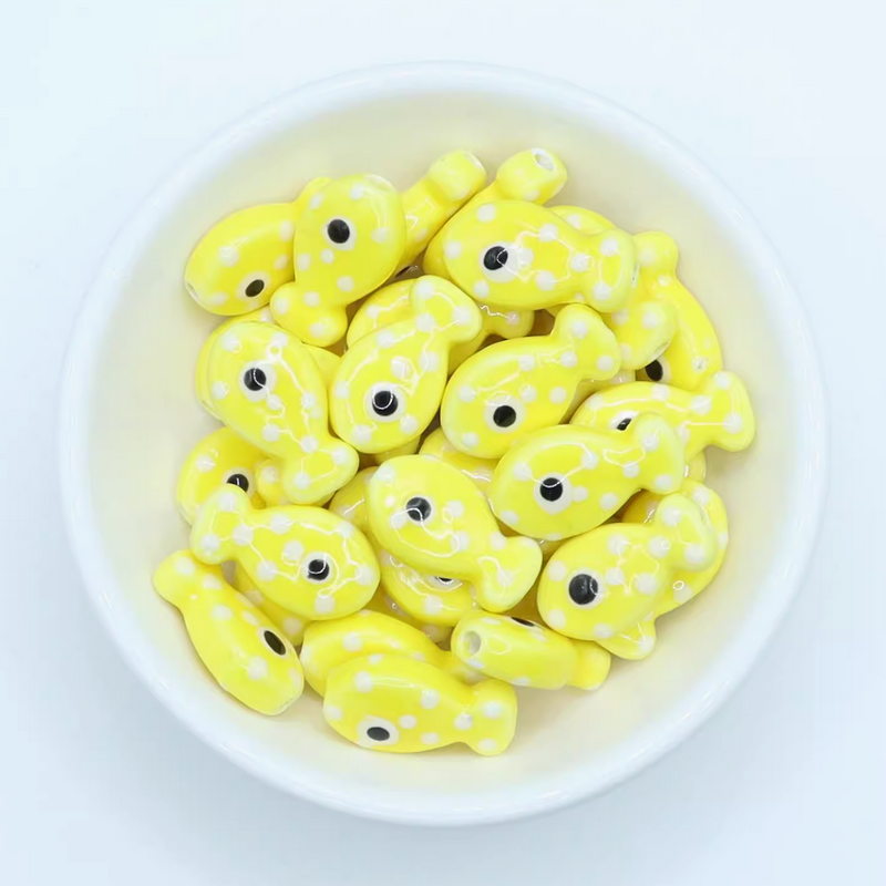 5pcs Ceramics Glazed Cute Dot Fish Necklace Spare Spacer Beads