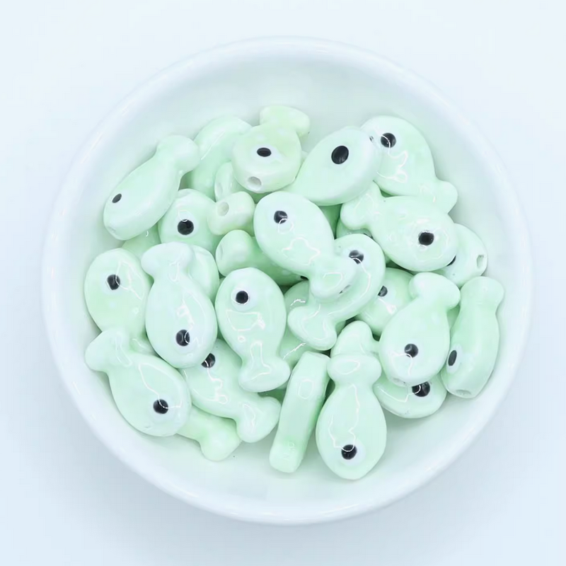 5pcs Ceramics Glazed Cute Dot Fish Necklace Spare Spacer Beads