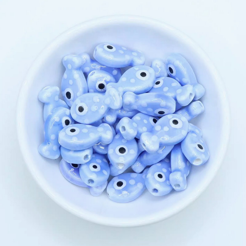 5pcs Ceramics Glazed Cute Dot Fish Necklace Spare Spacer Beads