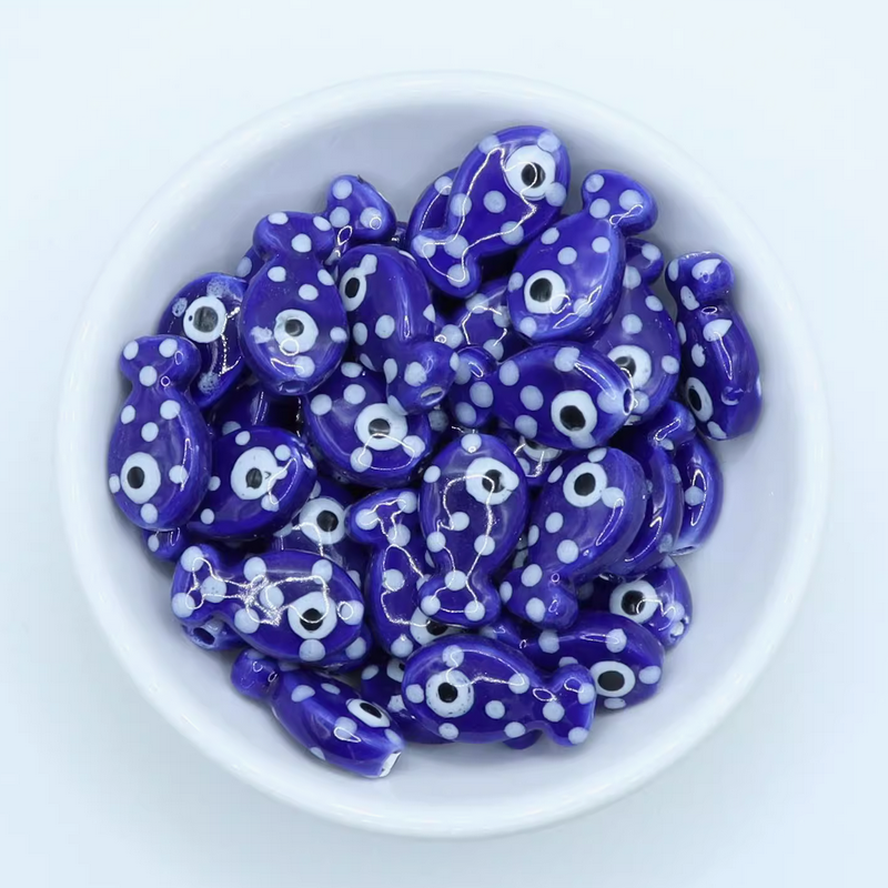 5pcs Ceramics Glazed Cute Dot Fish Necklace Spare Spacer Beads